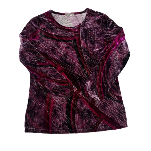 Notations Tops - Who's goth Velvet Burnout Swirl Long Sleeve Top Womens Size S Purple Shimmer Y2K
